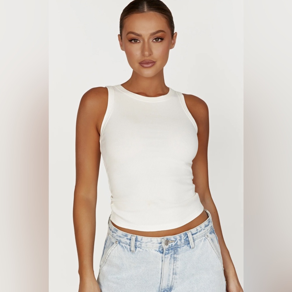NWOT Meshki Zanna White Ribbed High Neck Cropped Tank Top Women's X-Small XS